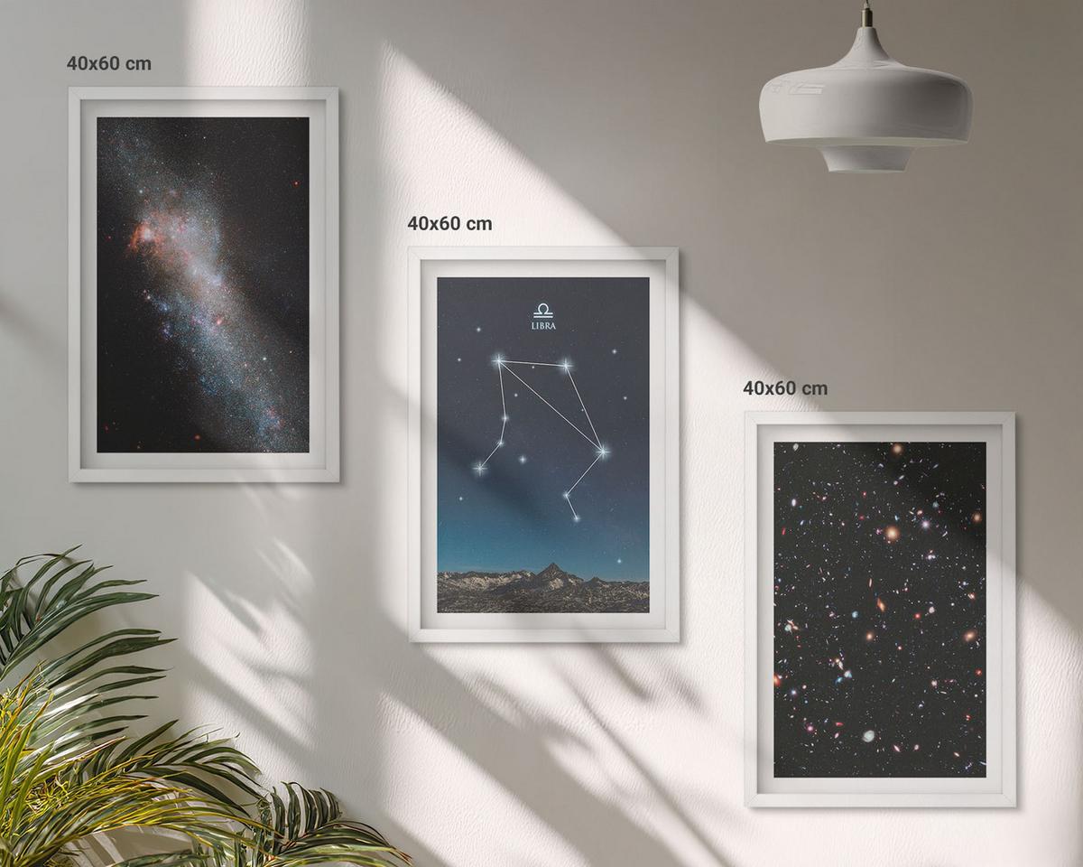BILDER SET 3er Set - 40x60 cm Weißer Rahmen - Weltraum, Galaxie, Waage, Himmel - Weiß, Kunststoff (40/60cm) - TULUP
