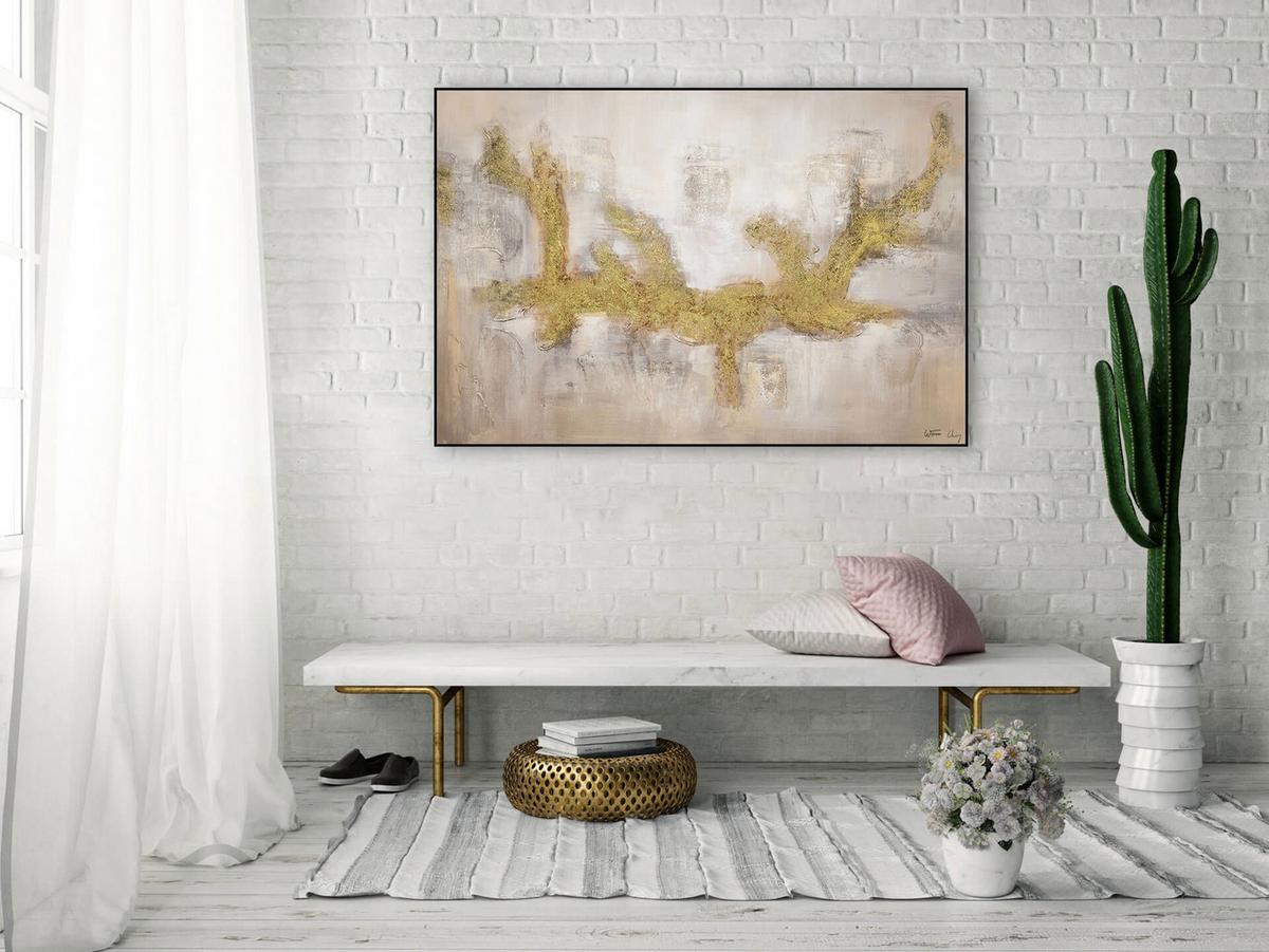 ACRYLBILD HANDGEMALT 120/80 cm - Goldfarben, Holz/Textil (120/80cm) - KUNSTLOFT