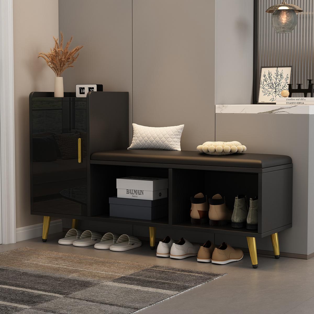 SCHUHSCHRANK Schwarz 120/35/71.5 CM - Schwarz, Holzwerkstoff (35/72/120cm) - Urban Meuble