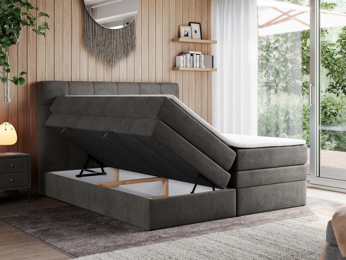 BOXSPRINGBETT ERNI KING 140/200 Dunkelgrau Velvet - H4 - Dunkelgrau, Holz/Textil (140/200cm) - MKS