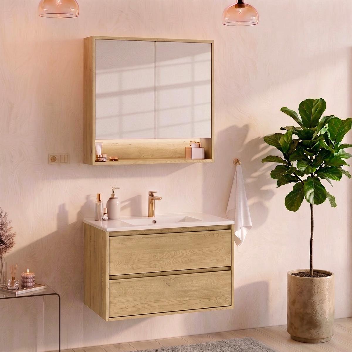 BADMÖBEL 81cm Edmé 2er-Set Holz - Braun, Holzwerkstoff (81/52/46cm) - Petits-meubles