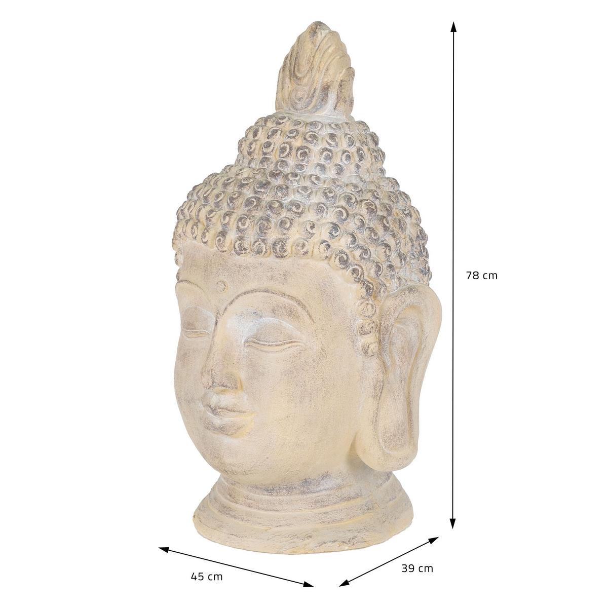 BUDDHA KOPF STATUE 78 cm Beige/Grau aus Polyresin - Beige, Kunststoff (39/78/45cm) - ECD-Germany