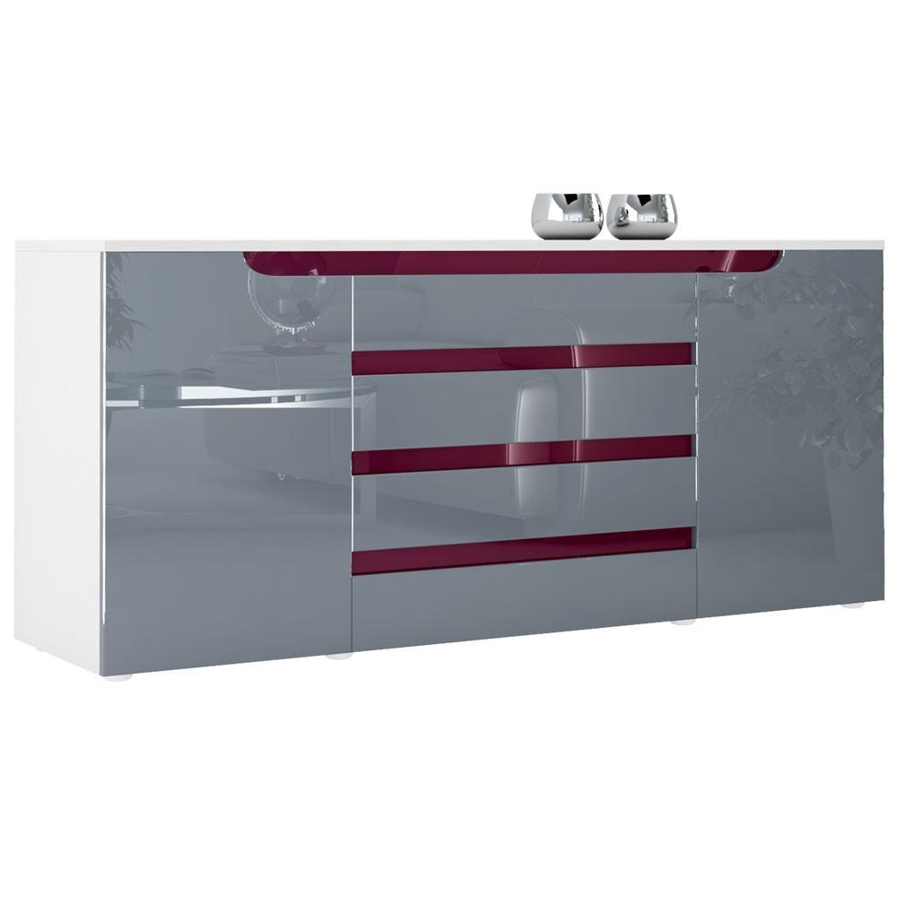 SIDEBOARD Sintra Grau Hochglanz / Brombeer Hochglanz - Grau, Holzwerkstoff (166/72/35cm) - Vladon