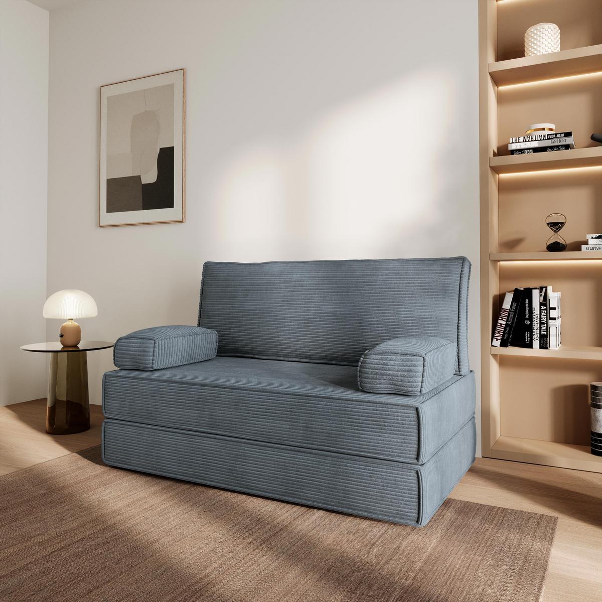 BETTSOFA LADIA aus Schaumstoff Kordstoff Grau Schlaffunktion - Grau, Textil (140/86/60cm) - MASSENO