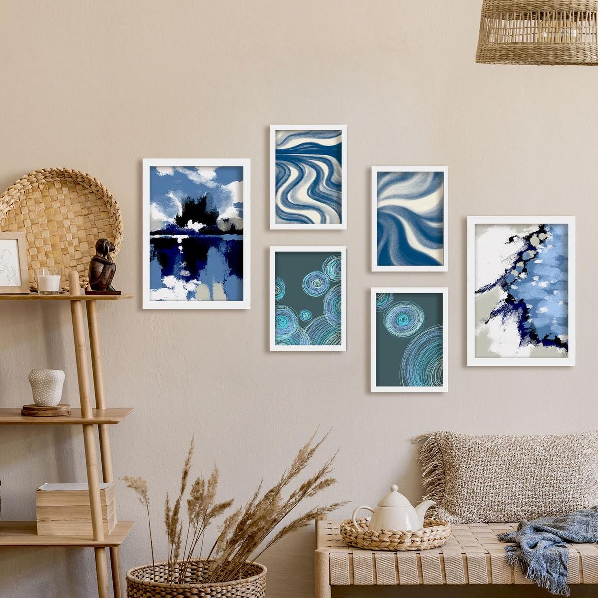 POSTER Set Mit 6 Blau Alte Koffer In Kulissen Abstracts Ästhetische Dekorative Gemälde Für Ihr Wohnzimmer, Schlafzimmer, Zuhause A3 & A4 Weißer Rahmen - Weiß, Papier (29/3cm) - Nacnic