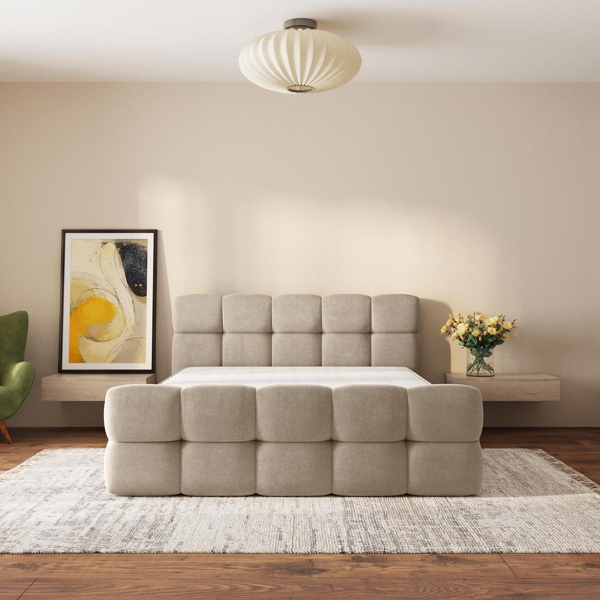 POLSTERBETT ELIZJA 180x200 cm mit Bettkästen - Beige - Beige, Holz (180/200cm) - MASSENO