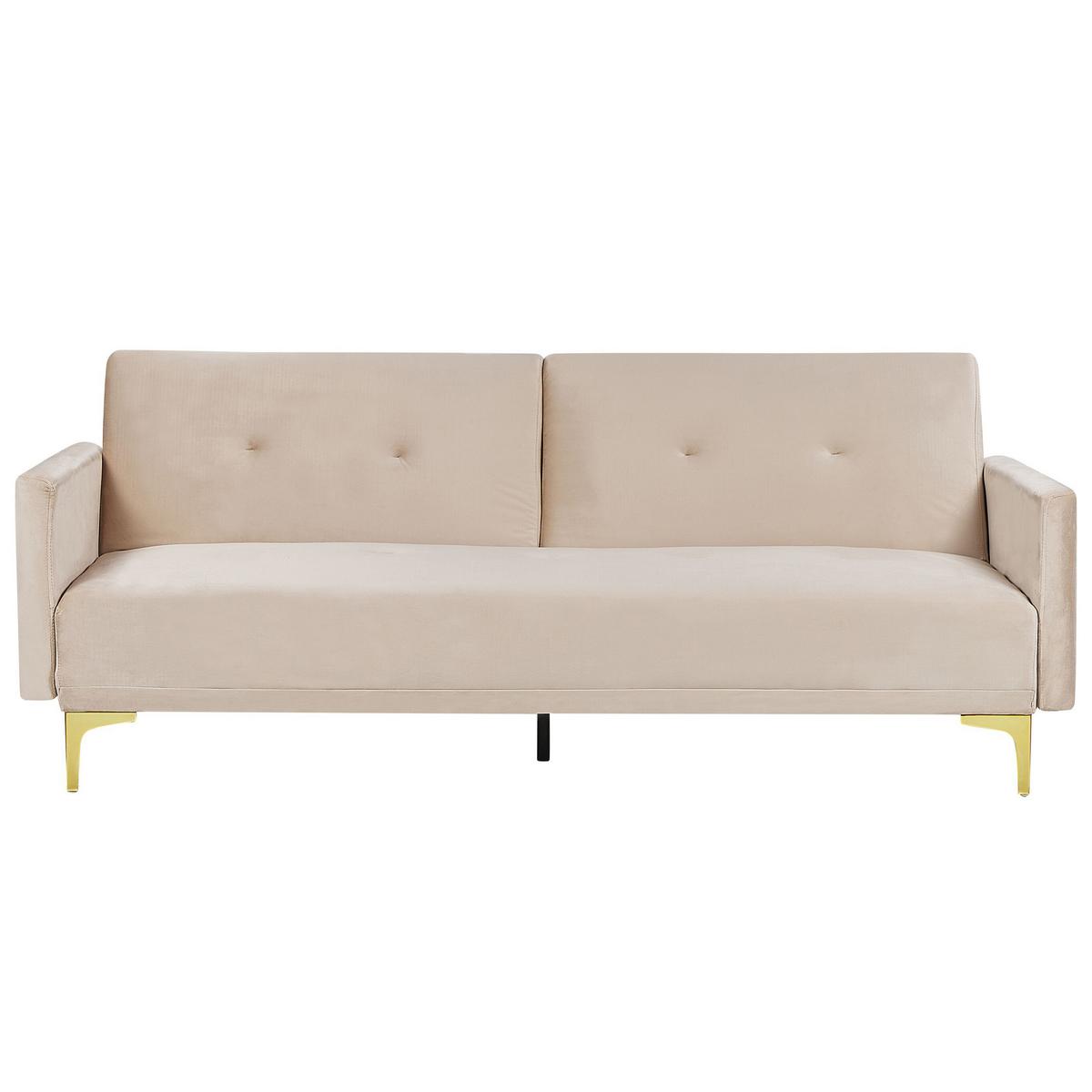 3-SITZER-SCHLAFSOFA Samtstoff Beige Lucan - Beige, Textil (190/75/90cm) - Beliani
