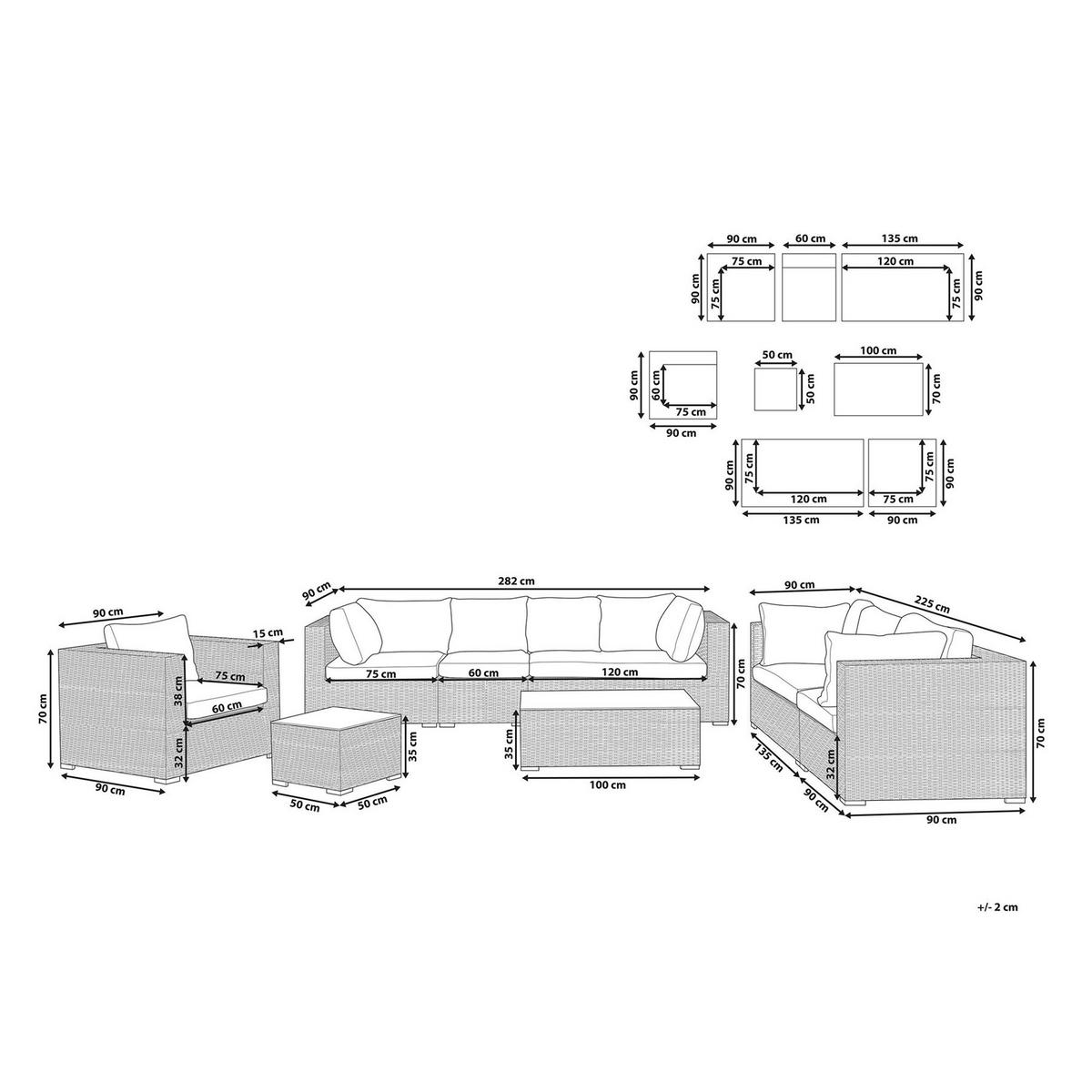 8-SITZER LOUNGE SET Rattan Hellbraun Maestro - Braun, Kunststoff - Beliani