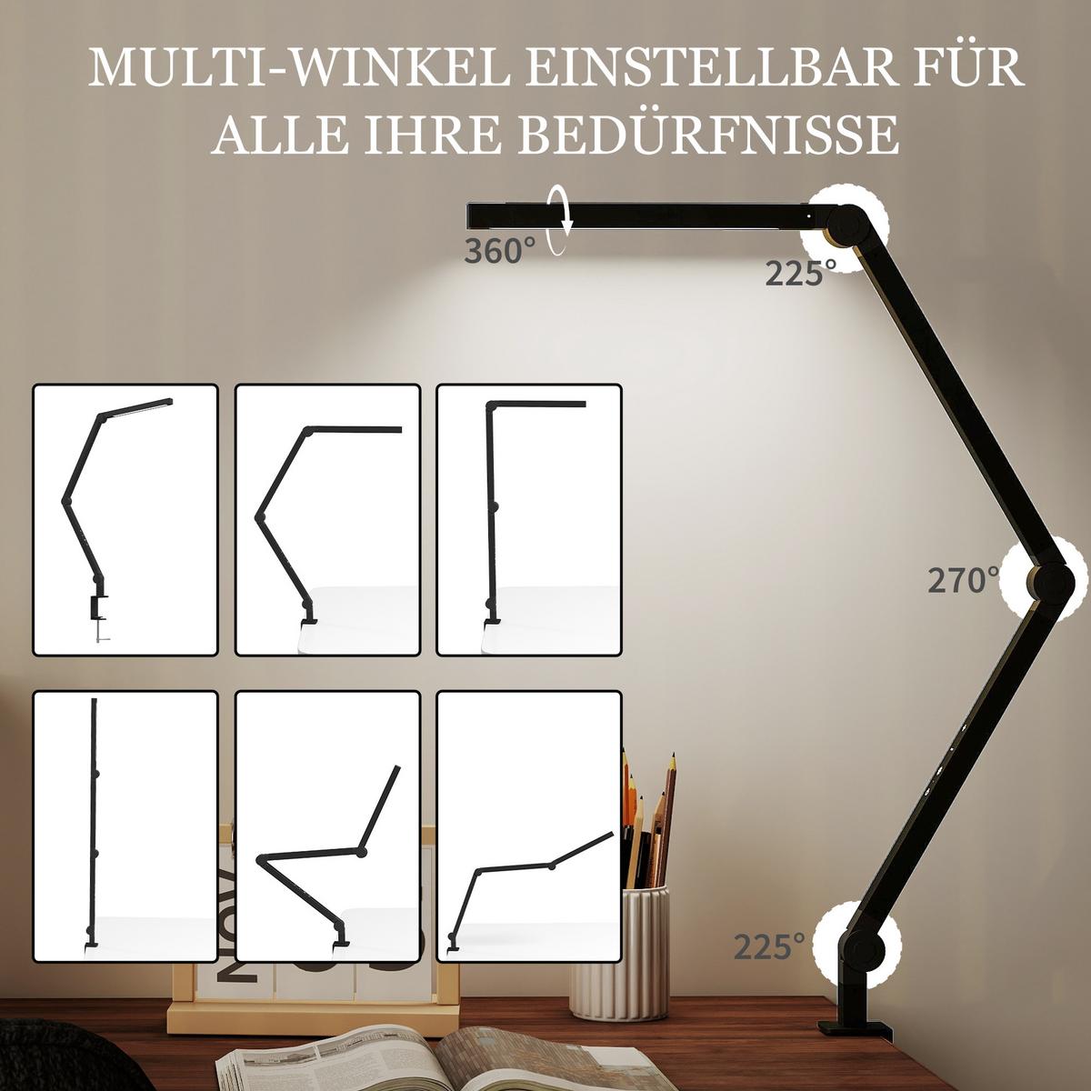 TISCHLEUCHTE, LED anpassbare Helligkeit Schwarz - Schwarz, Metall (121.5/3.8/5.5cm) - HOMCOM