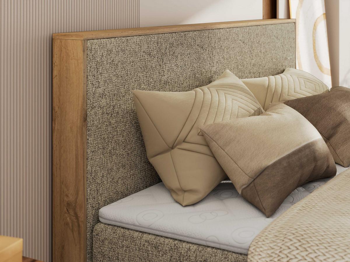 BOXBETT WOOD CLASSIC KING 200/200 - Dunkelbeige Strukture - H3 - Cappuccino, Textil (200/200cm) - MKS