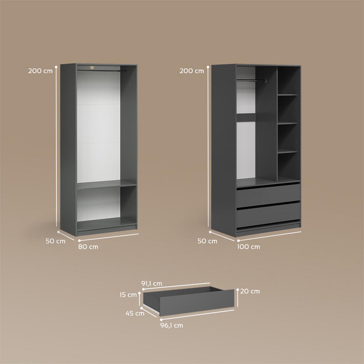 KLEIDERSCHRANK Trento Anthrazit 2er Set - Anthrazit, Holzwerkstoff (100/200/50cm) - Livinity®