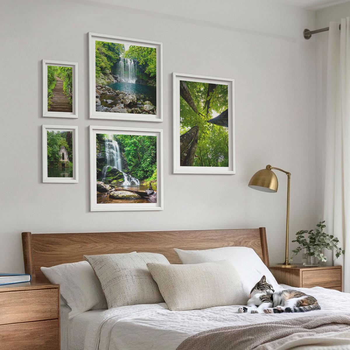 BILDER SET 5er Set - 50x50 cm & 20x30 cm & 40x60 cm Weißer Rahmen - Denkmäler Europas in warmen Farben - Weiß, Kunststoff (40/60cm) - TULUP