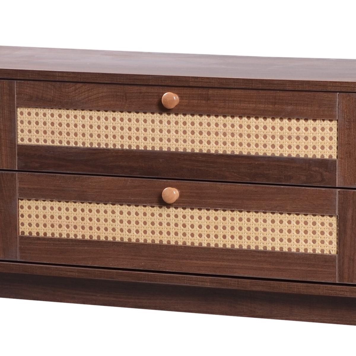TV-SCHRANK Landhausstil Rattan-Front & Holztüren - Weiß, Naturmaterialen/Holzwerkstoff (170/46/40cm) - Urban Meuble