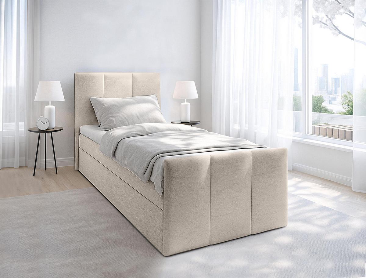 BOXBETT LEVENTE 100x200 cm mit Bettkasten und Matratze - Beige + TOPPER - Beige/Schwarz, Holz/Holzwerkstoff (100/200cm) - AX Living