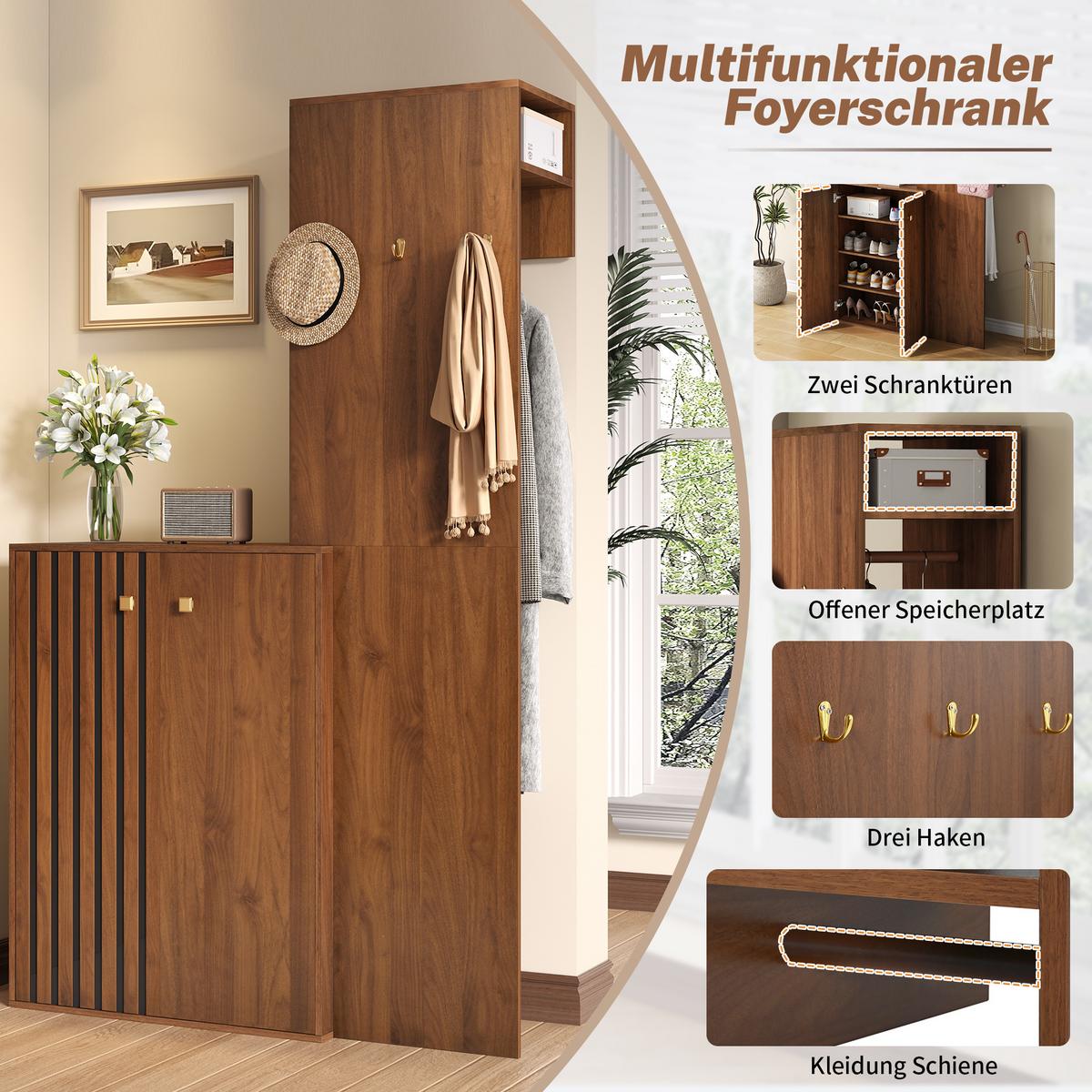 KOMPAKTGARDEROBE in Walnuss-Optik – mit Schuhschrank & Paneel - Walnussfarben, Holzwerkstoff (115/191.5/38.5cm) - Urban Meuble