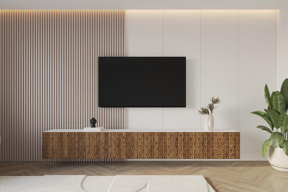 LOWBOARD VIRA-W 3x100x40x40 cm - Weiß / Katania - Eiche Wotan, Holzwerkstoff (300/40/40cm) - ALTDECOR