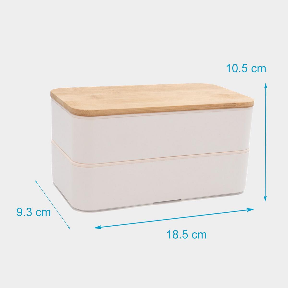 LUNCH BROTBOX mit Messer Gabel Löffel - Weiß, Naturmaterialen (10.5/9.3/18.5cm) - Intirilife