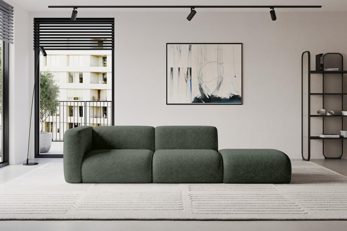 SOFA Ottomane Links MIRA-S3 296x89x70 Grün Velours - Schwarz/Grün, Holzwerkstoff/Kunststoff (296/70/89cm) - ALTDECOR