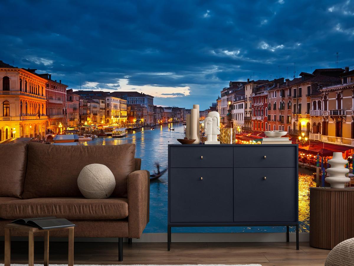 FOTOTAPETE für Büro Venezianischer Kanal Gondeln Abendstimmung Romantik 400x280 - Orange/Braun, Papier (400/280cm) - Muralo