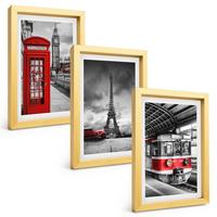 BILDER SET 3er Set - 20x30 cm Goldrahmen - Ikonen London Paris Verkehr - Goldfarben, Kunststoff (20/30cm) - TULUP
