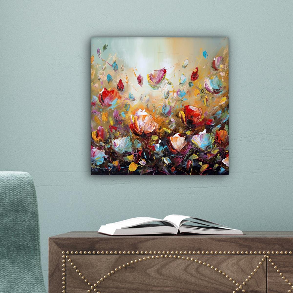 LEINWANDBILD Blumen - Kunst - Natur - Ölgemälde Deko Wohnzimmer 20x20 cm - Multicolor, Textil (20/20cm) - MuchoWow