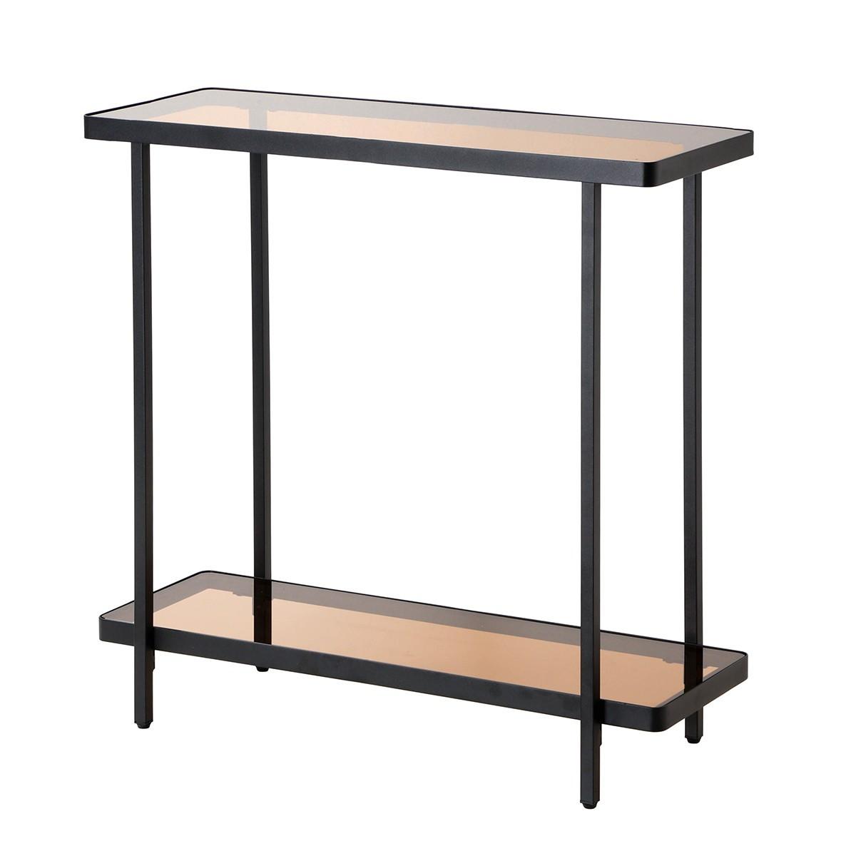 KONSOLE mit zwei Ablagen aus getöntem Glas B80 cm 30/80/80 cm - Schwarz, Metall (41.5/30/80cm) - Calicosy
