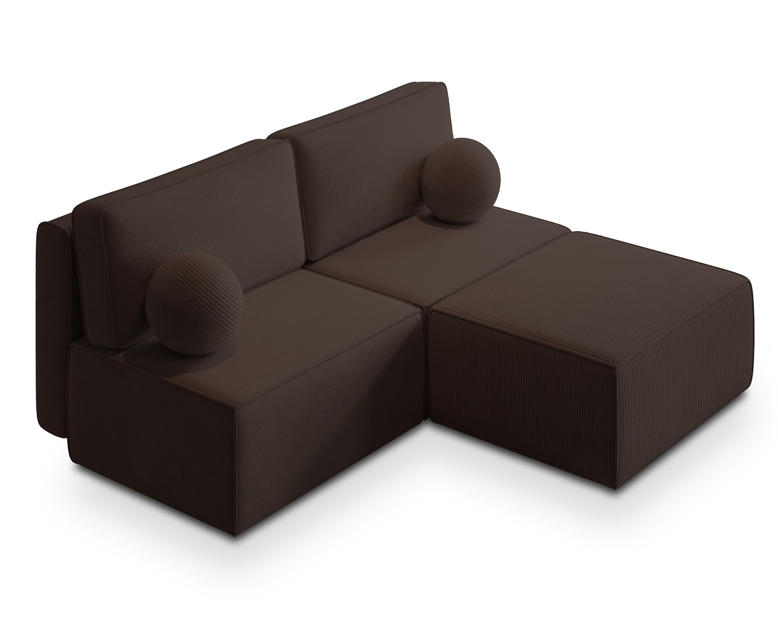 ECKSOFA VARNA P Braun Kordstoff mit Schlaffunktion - Braun/Grau, Holz/Kunststoff (196/158cm) - MASSENO