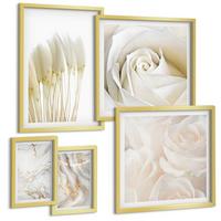 BILDER SET 5er Set - 50x50 cm & 20x30 cm & 40x60 cm Goldrahmen - Elegante Marmormuster - Goldfarben, Kunststoff (40/60cm) - TULUP