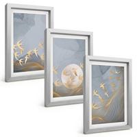 BILDER SET 3er Set - 20x30 cm Silberner Rahmen - Vögel, die am Himmel fliegen - Silberfarben, Kunststoff (20/30cm) - TULUP