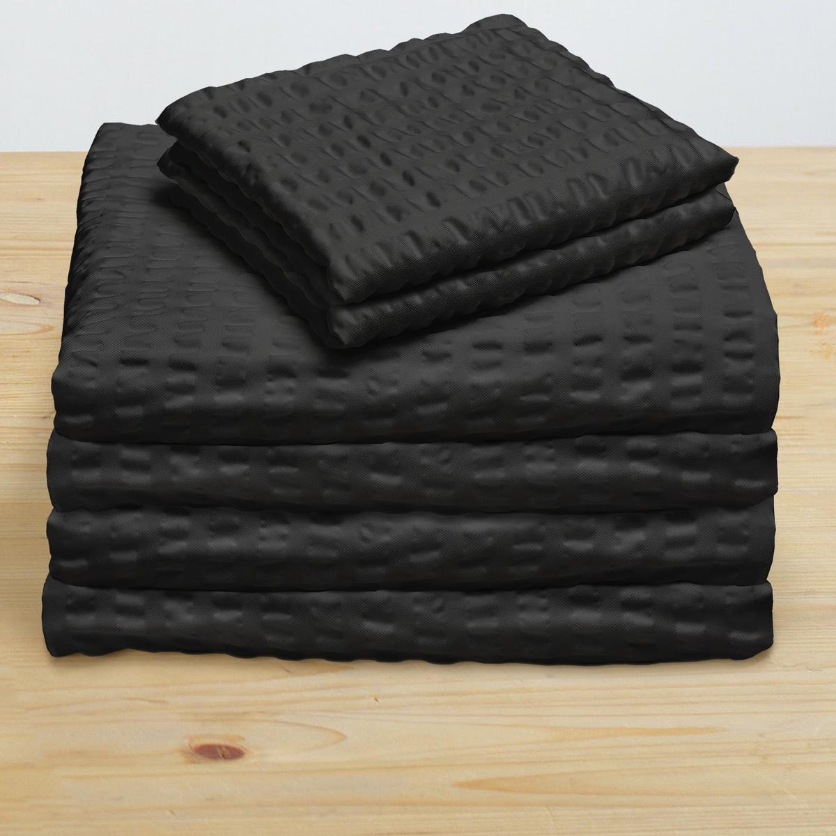 BETTWÄSCHE Meline 135/200 cm + Kissenbezug 80/80 cm Schwarz Seersucker 2er Set - Schwarz, Textil (80/80cm) - Beautissu 