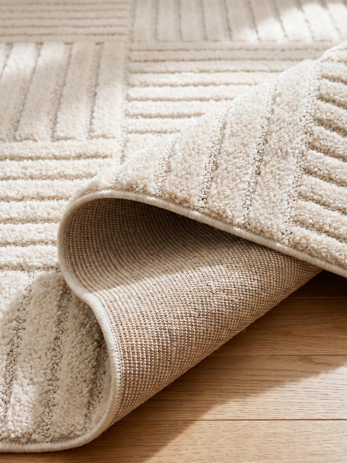 TEPPICH Hochflor RIGI in Creme, mit Cord-Streifen-Patchwork, Ø 120 cm - Beige, Textil (120/120cm) - KADIMA DESIGN