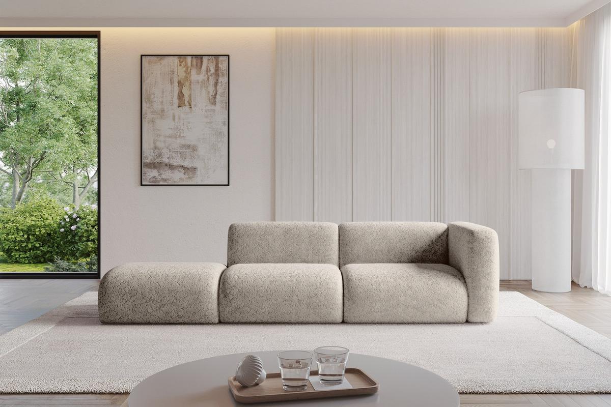 SOFA Ottomane Rechts MIRA-S3 296x89x70 Beige Velours - Beige/Schwarz, Holzwerkstoff/Kunststoff (296/70/89cm) - ALTDECOR