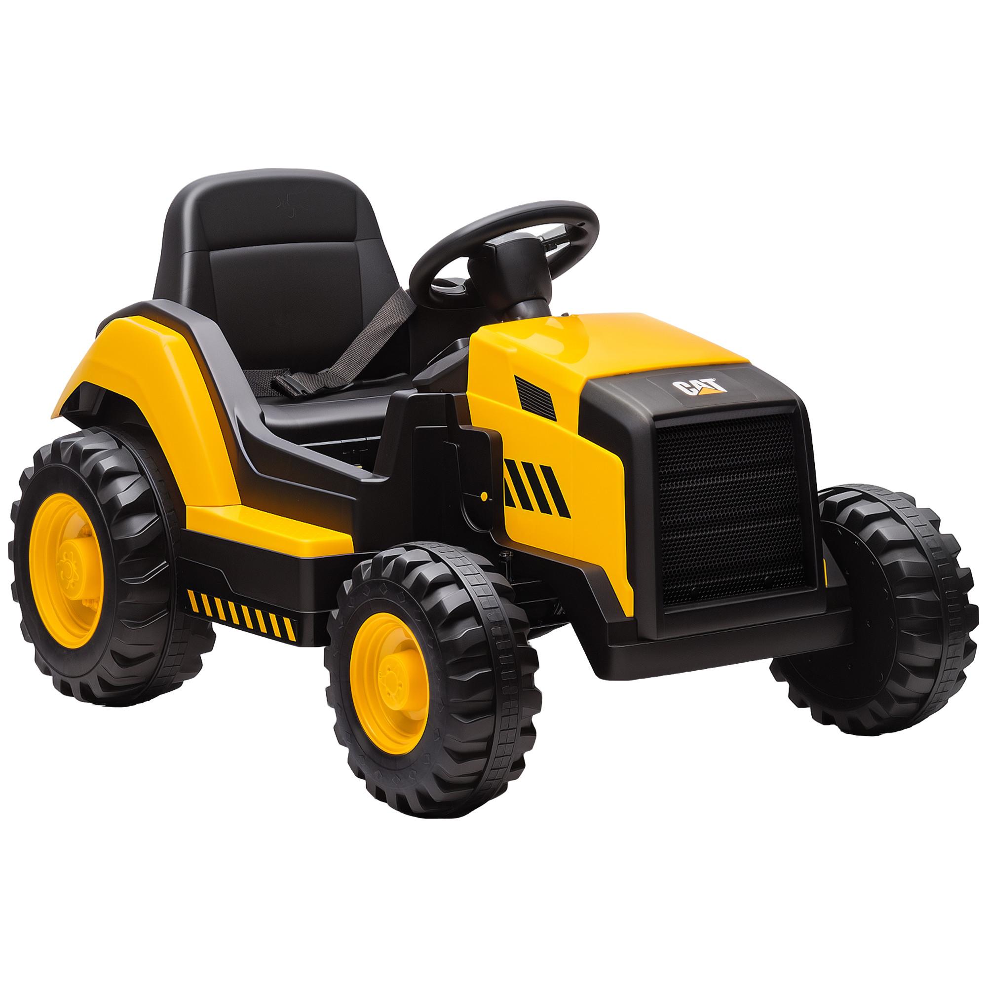 ELEKTRISCHER Traktor Offiziell CAT-lizenziert 12 V Aufsitztraktor mit Musik - Gelb, Kunststoff (100/63/56cm) - AIYAPLAY