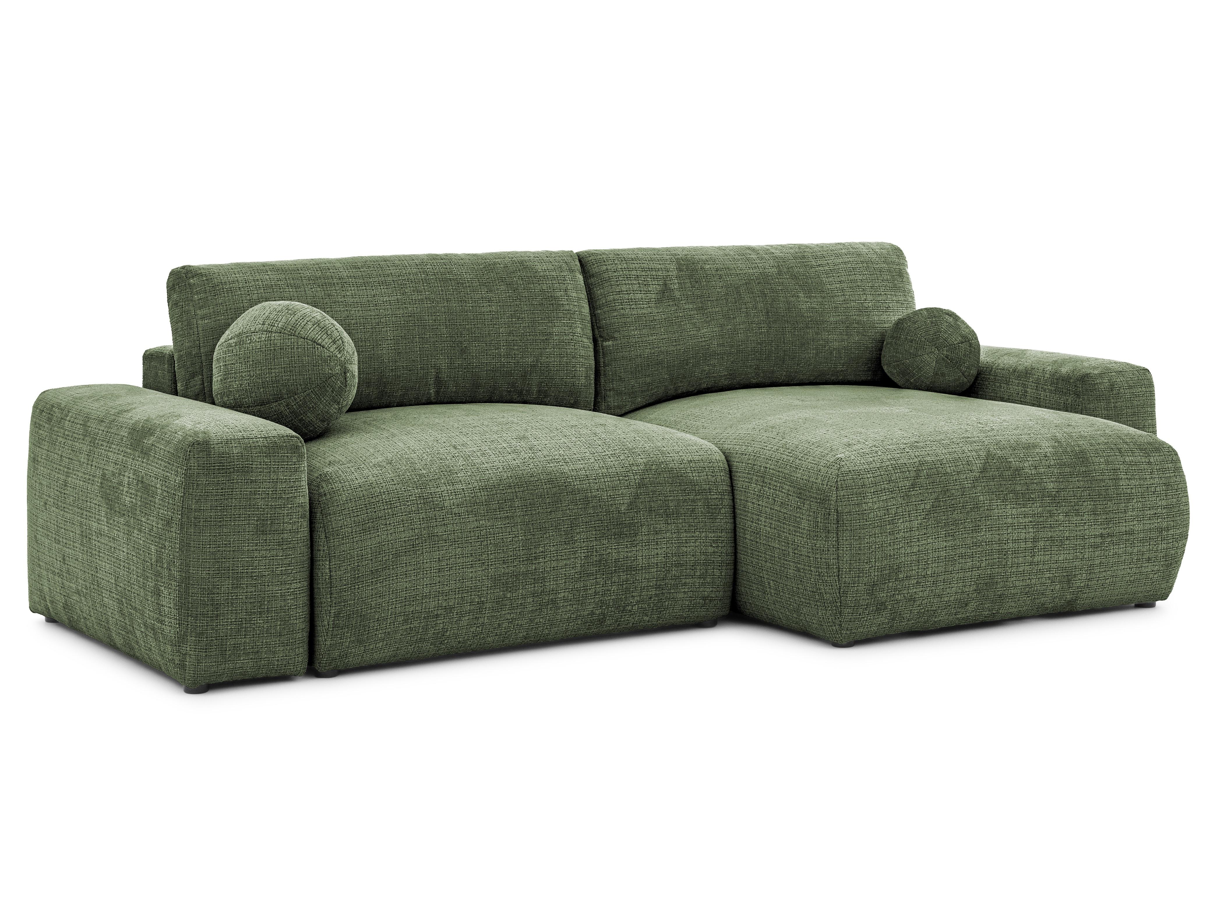 ECKSOFA Puffy mit Schlaffunktion und Bettkasten - besonders weich und puffig aus Grün Chenille-Stoff - Ottomane rechts - Schwarz/Grün, Holz/Kunststoff (266/138cm) - S-Style Möbel