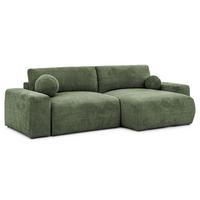 ECKSOFA Puffy mit Schlaffunktion und Bettkasten - besonders weich und puffig aus Grün Chenille-Stoff - Ottomane rechts - Schwarz/Grün, Holz/Kunststoff (266/138cm) - S-Style Möbel