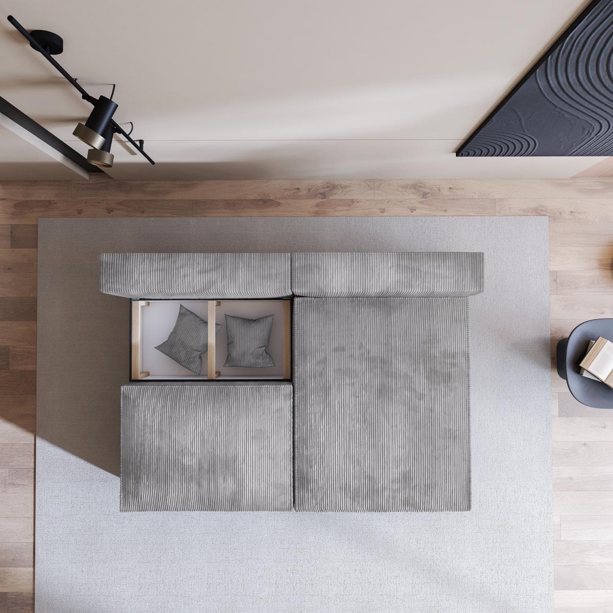 ECKSOFA FIORO P Hellgrau Kordstoff mit Schlaffunktion - Hellgrau/Grau, Holz/Kunststoff (204/148cm) - MASSENO