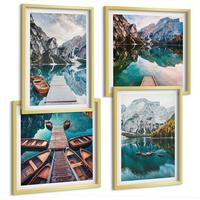 BILDER SET 4er Set - 50x50 cm & 40x60 cm Goldrahmen - See, Brücken, Berge - Goldfarben, Kunststoff (50/50cm) - TULUP
