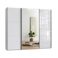 SCHWEBETÜRENSCHRANK 3-türig B250/H216/T65 cm in Weiß mit Glasfront, eine Spiegeltür, Kleiderschrank inkl. Vollausstattung / 22033 - Eichefarben/Weiß, Holzwerkstoff/Metall (250/216/65cm) - luma-home