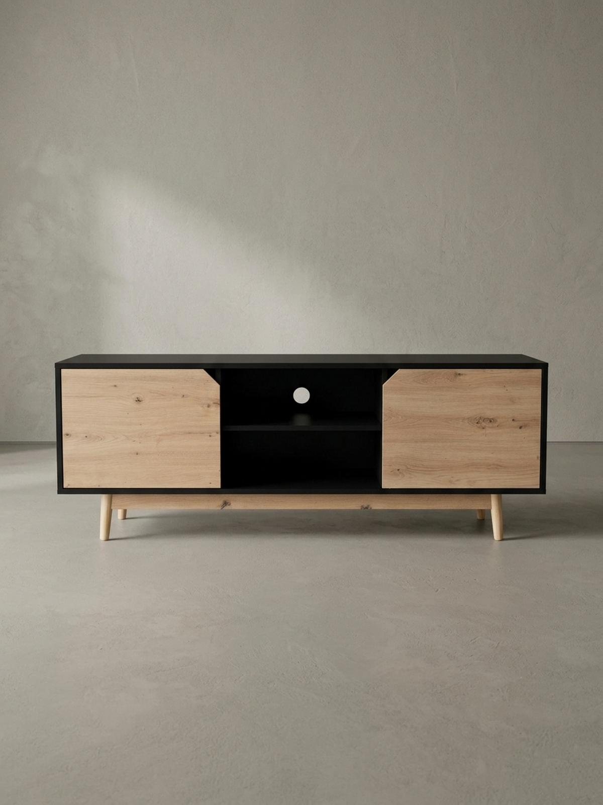TV-LOWBOARD mit Eiche-Dekor, 2 Türen, modern, Schwarz-Beige 150x40x55 cm - Eichefarben/Schwarz, Holz (150/55/40cm) - KADIMA DESIGN