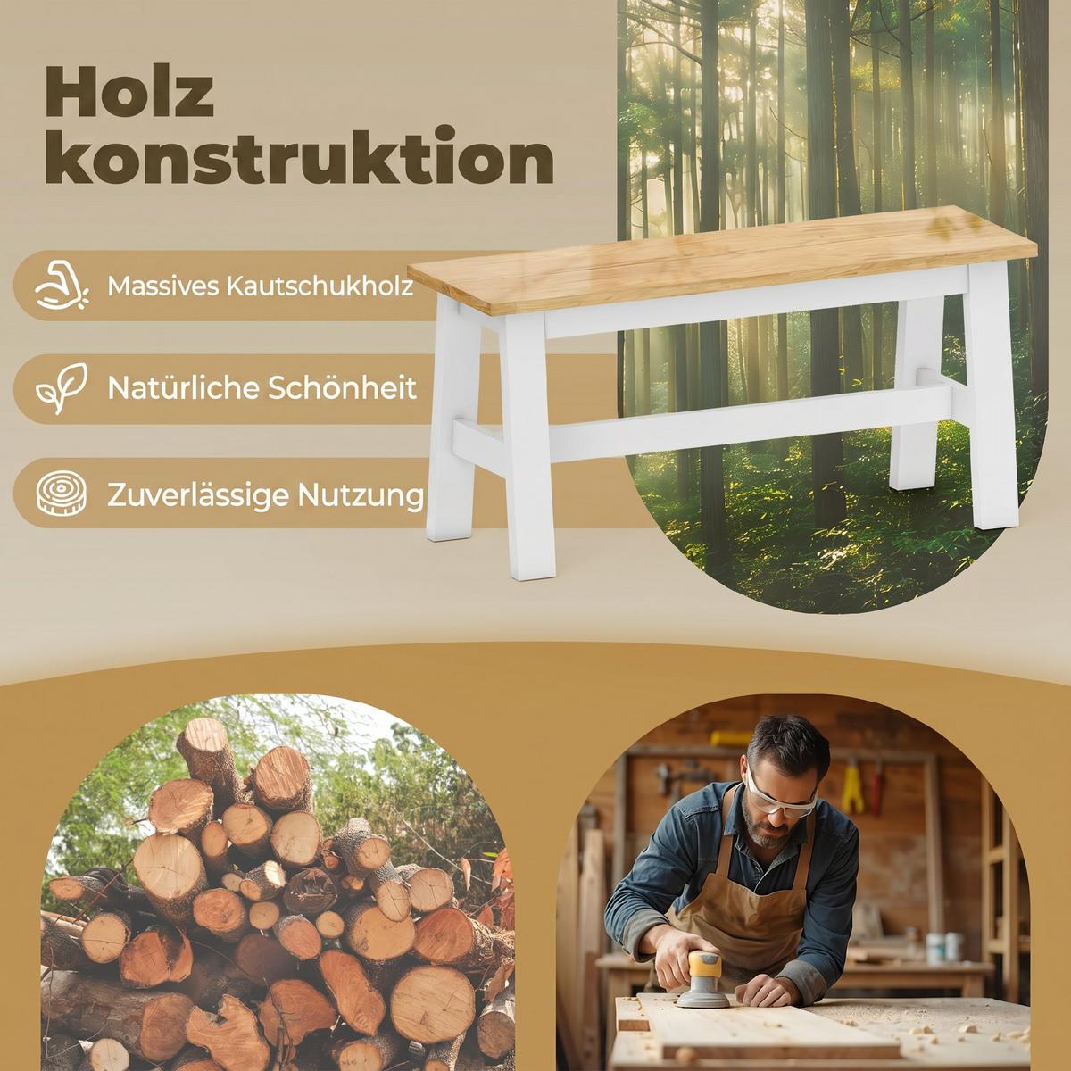 SITZBANK für Esszimmertisch Küchenbank Modern Holzbank Essbank für Eingang Eiche - Eichefarben/Weiß, Holz (30/45/95cm) - HOMCOM