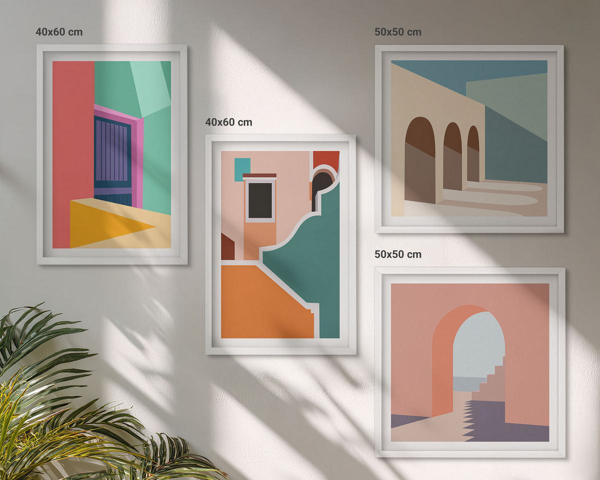 BILDER SET 4er Set - 50x50 cm & 40x60 cm Weißer Rahmen - Farbenfrohe Illustrationen der Stadt - Weiß, Kunststoff (50/50cm) - TULUP