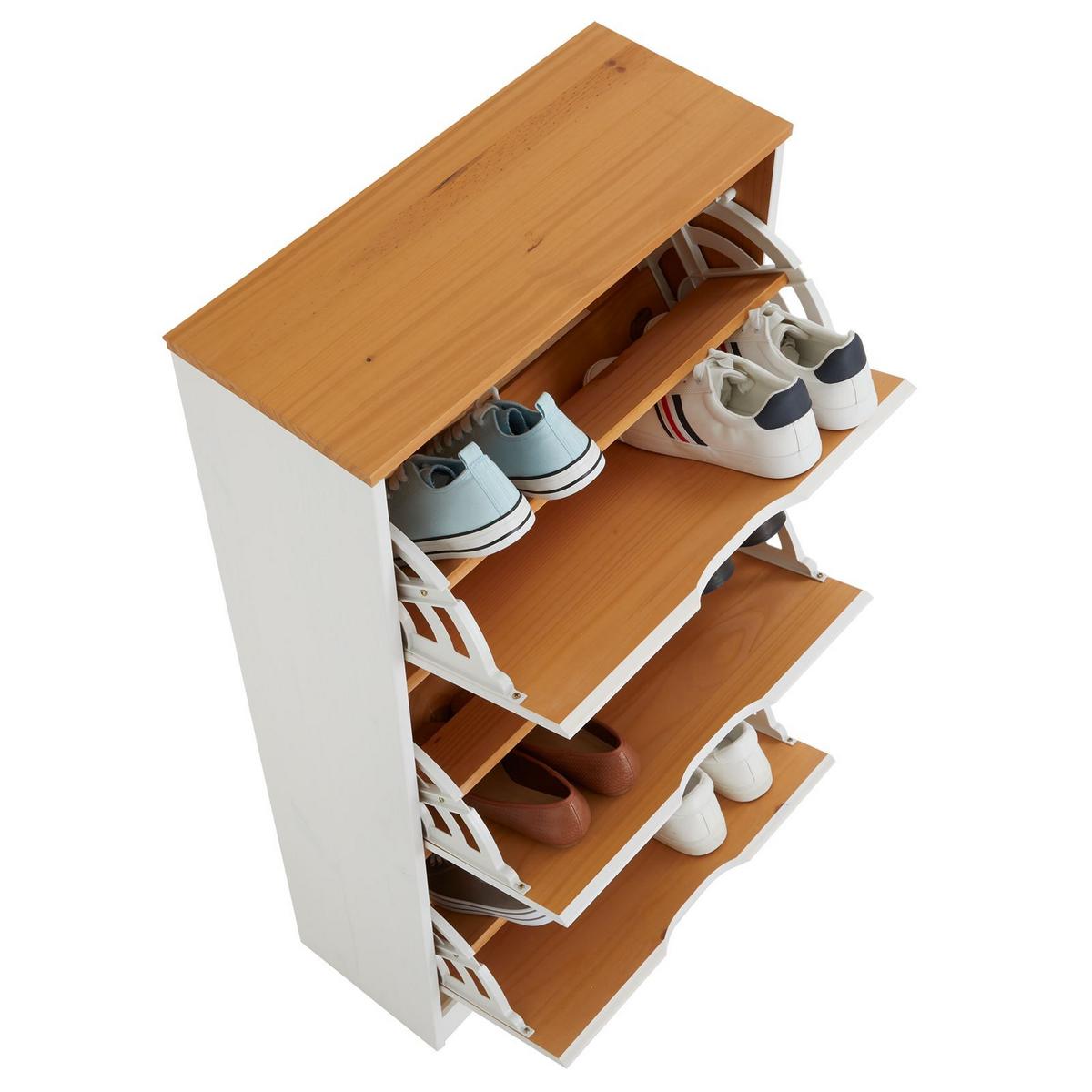 SCHUHSCHRANK BASIL weiß/braun - Weiß/Braun, Holz (59/116/25cm) - IDIMEX
