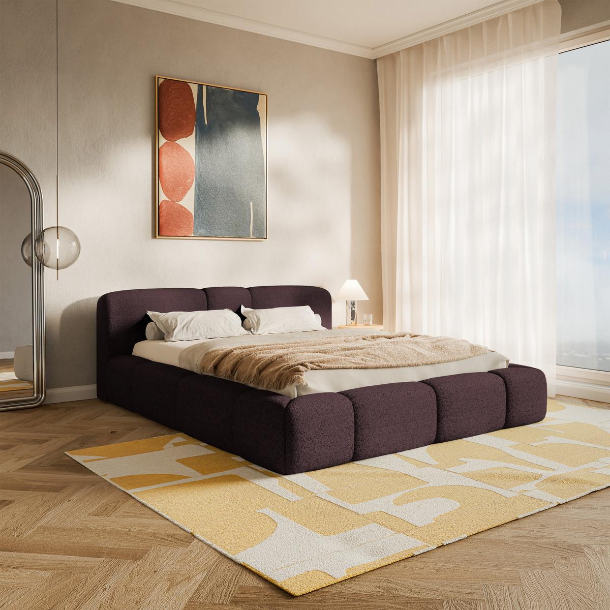 POLSTERBETT Bowia, Bettkasten Burgund Plüsch, 140x200 cm - Schwarz/Kupferfarben, Textil (140/200cm) - Selsey