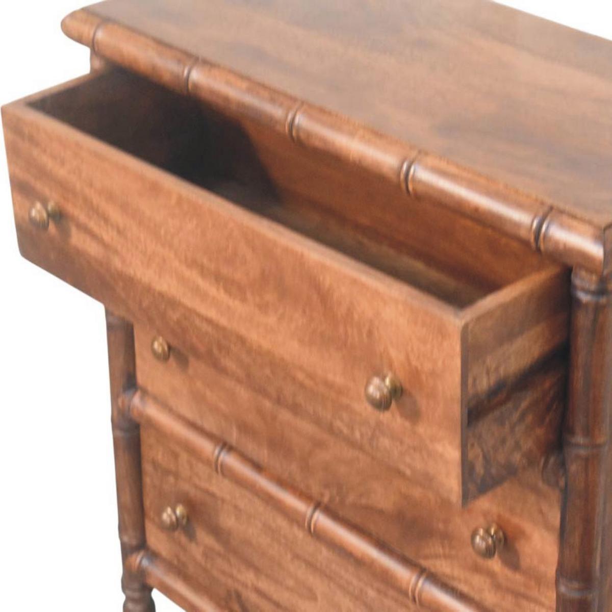 KOMMODE Bambus Geschnitzt, 3 Schubladen, Dunkelbraun - Dunkelbraun/Messingfarben, Holz/Metall (75/80/36cm) - Artisan Furniture