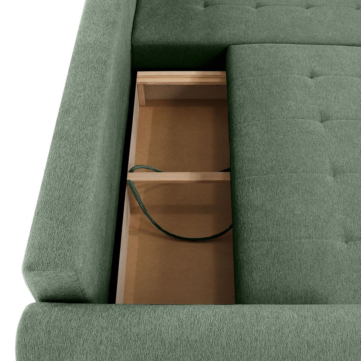 ECKSCHLAFSOFA Dallas mit Bettkasten, 255 cm, Flaschengrün, rechts, Velour-Stoff - Grün, Textil (255/175cm) - Beautysofa