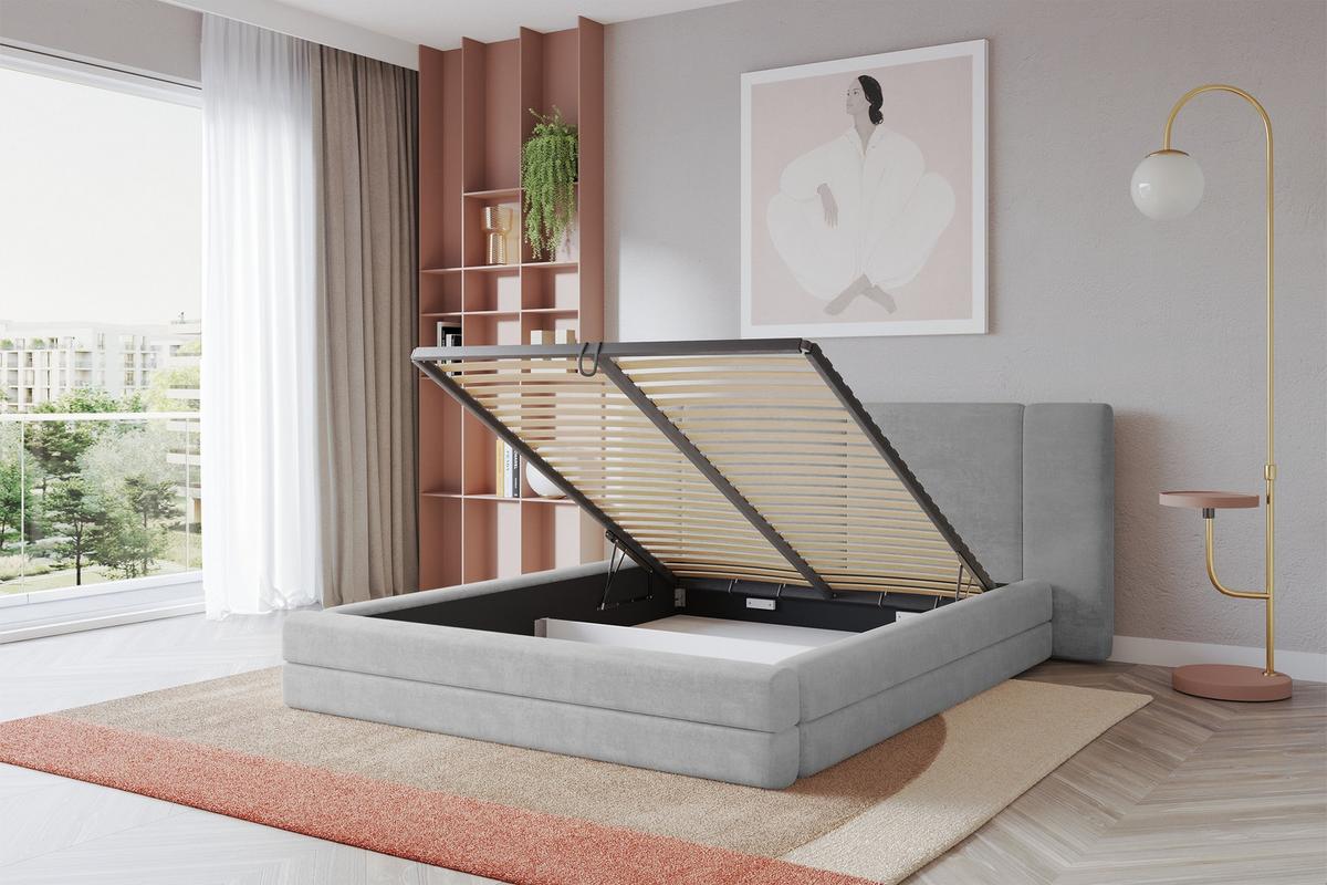 POLSTERBETT mit Bettkasten und Lattenrost, Bett mit Matratze H3/H4 - TEVO 140x200 Grau - Hellgrau, Holzwerkstoff/Textil (140/200cm) - ALTDECOR