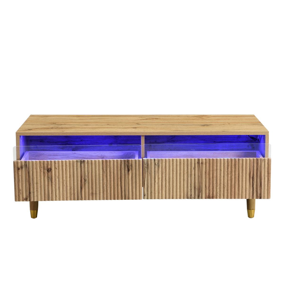 COUCHTISCH mit LED-Beleuchtung Eiche Nachbildung und 2 Schubladen - Schwarz, Holzwerkstoff/Metall (50/110/40cm) - Urban Meuble