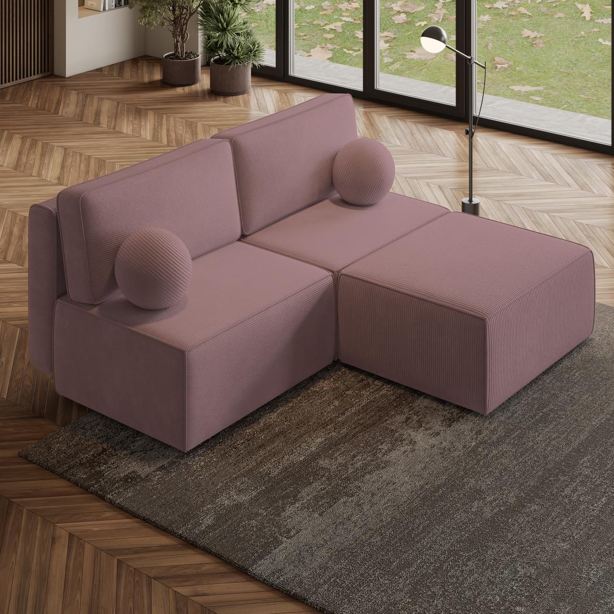 ECKSOFA VARNA P Lila Kordstoff mit Schlaffunktion - Lila/Grau, Holz/Kunststoff (196/158cm) - MASSENO