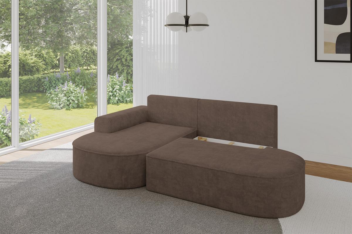 ECKSOFA mit Schlaffunktion und Bettkasten Ottomane Links MARI-L1-S - 283x167x73 cm Braun Velours - Schwarz/Bronzefarben, Holzwerkstoff/Kunststoff (283/167cm) - ALTDECOR