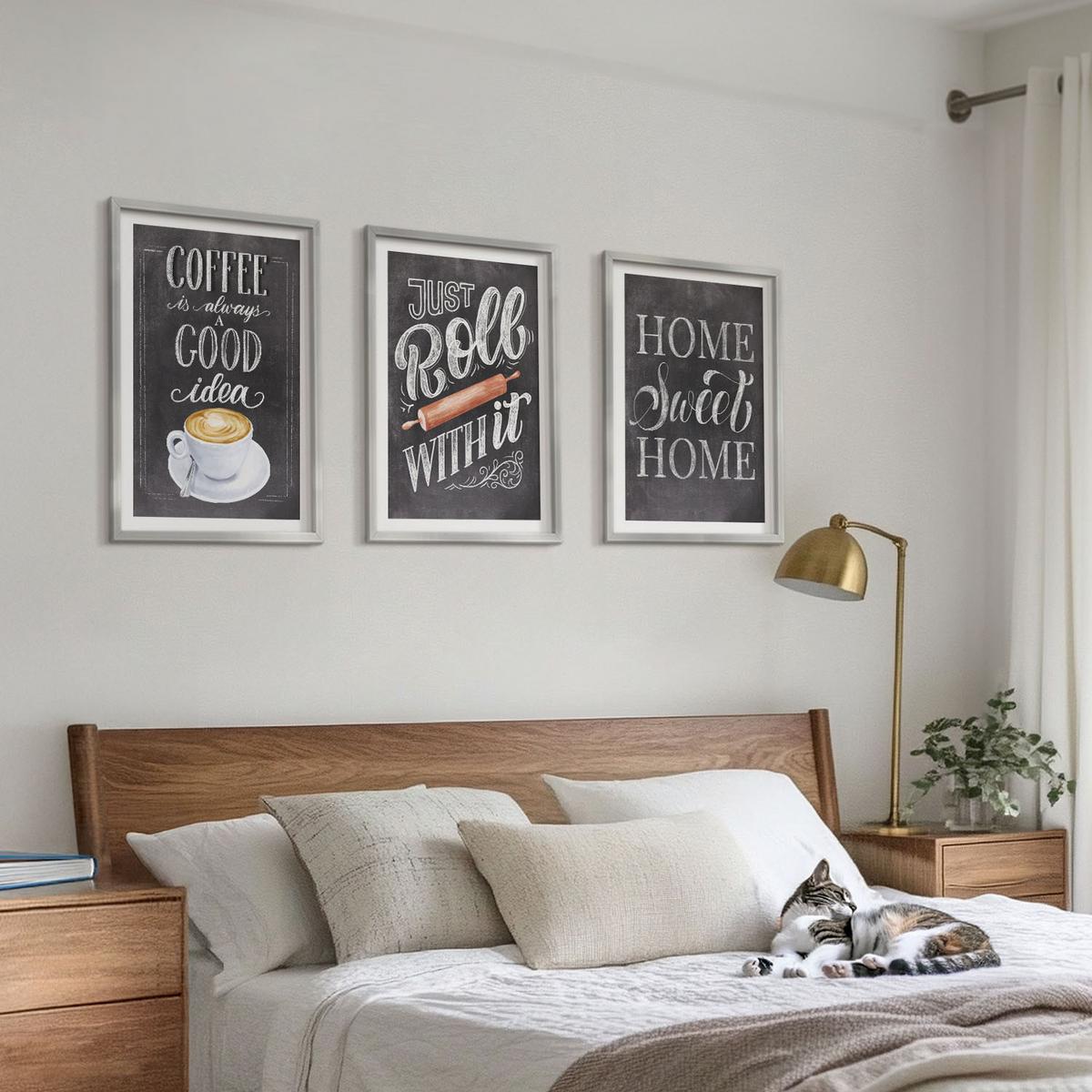 BILDER SET 3er Set - 40x60 cm Silberner Rahmen - Kaffeeroller, heimelige Wärme - Silberfarben, Kunststoff (40/60cm) - TULUP